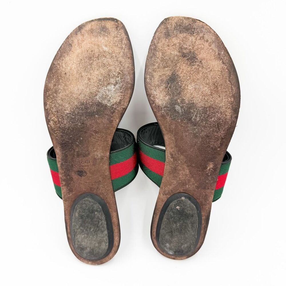 Gucci Horsebit Web Stripe Sandals Flip Flops Flats Slides 37, 7 - Picture 9 of 10
